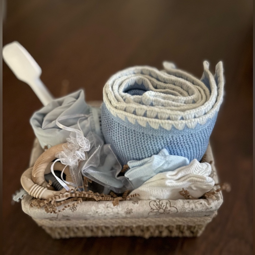 Blue and White Baby Gift Basket